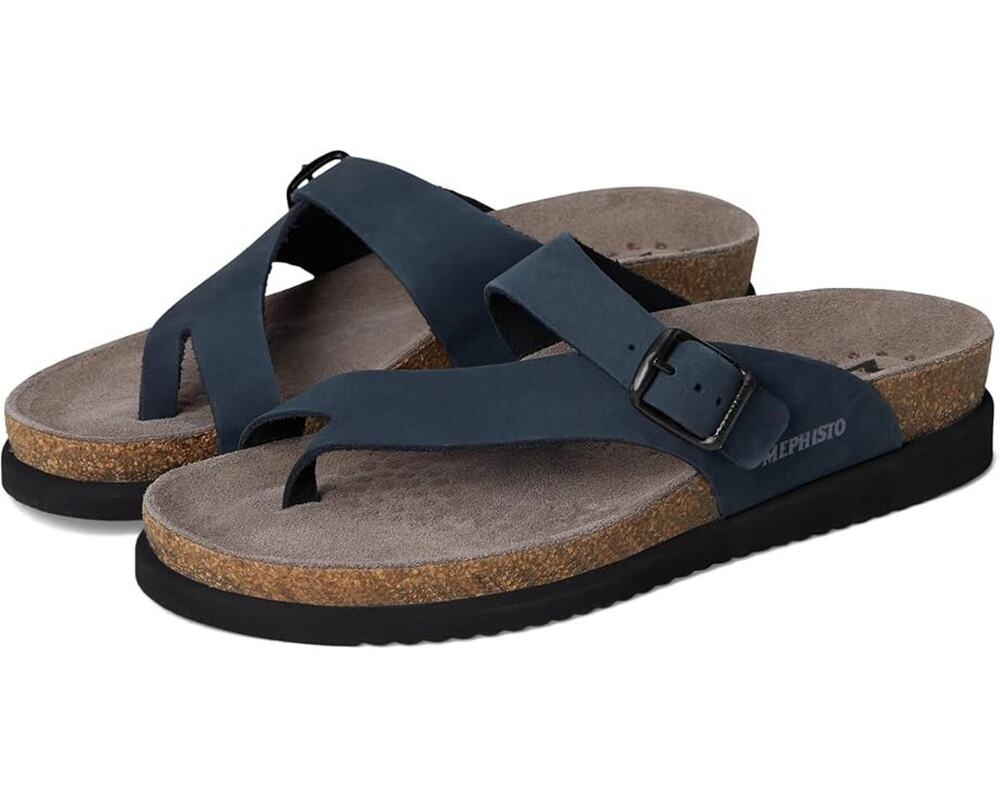 Mephisto Helen Womens Thong Sandals Metallic Navy Nubuck 10 M EU 40